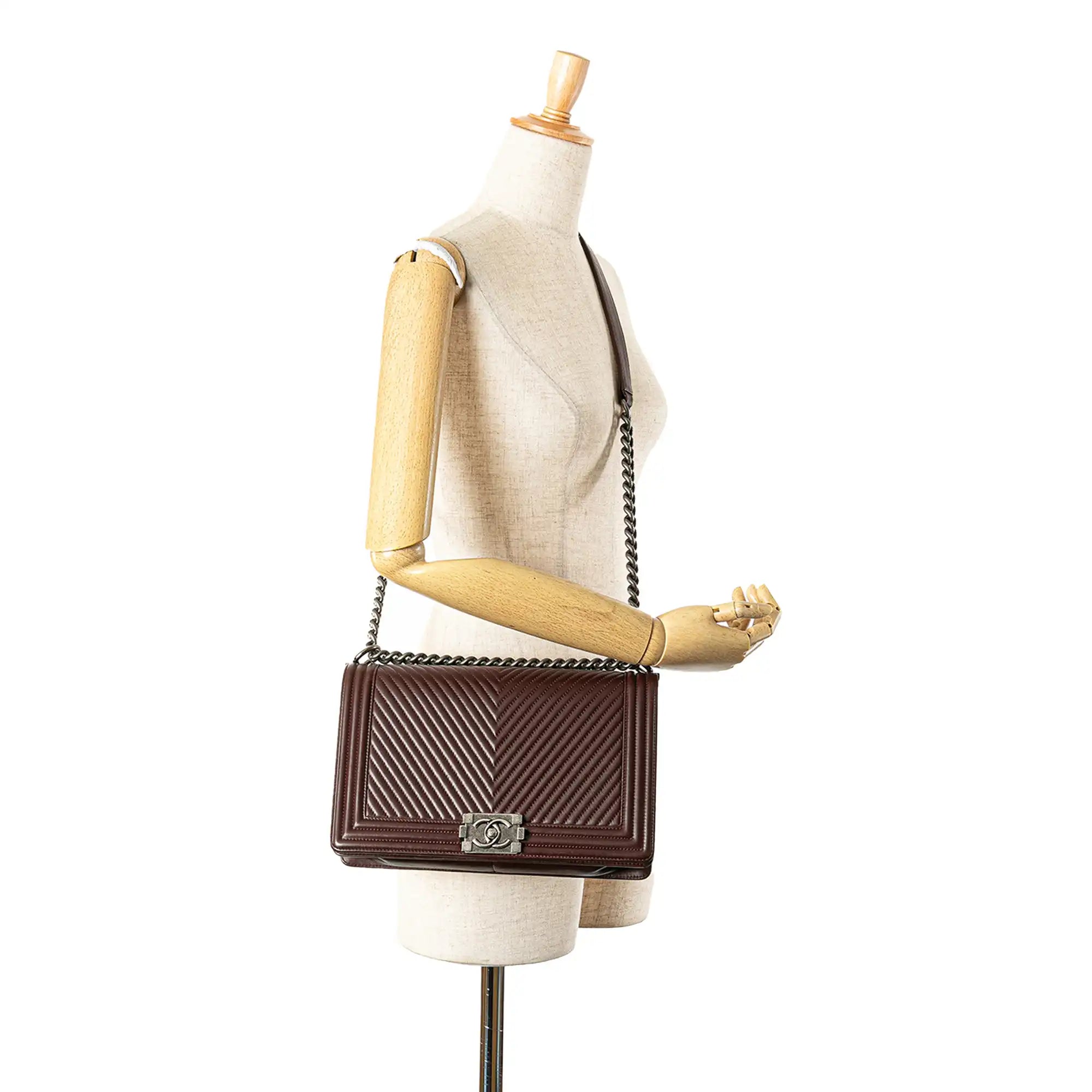 Chanel Boy Flap Medium Brown Chevron Calfskin Gold