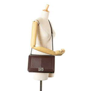 Chanel Boy Flap Medium Brown Chevron Calfskin Gold