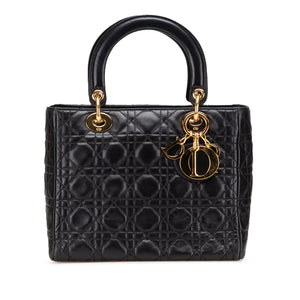 Dior Lady Dior Medium Black Lambskin Gold