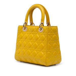 Dior Lady Dior Medium Yellow Cannage Quilted Leather Gold