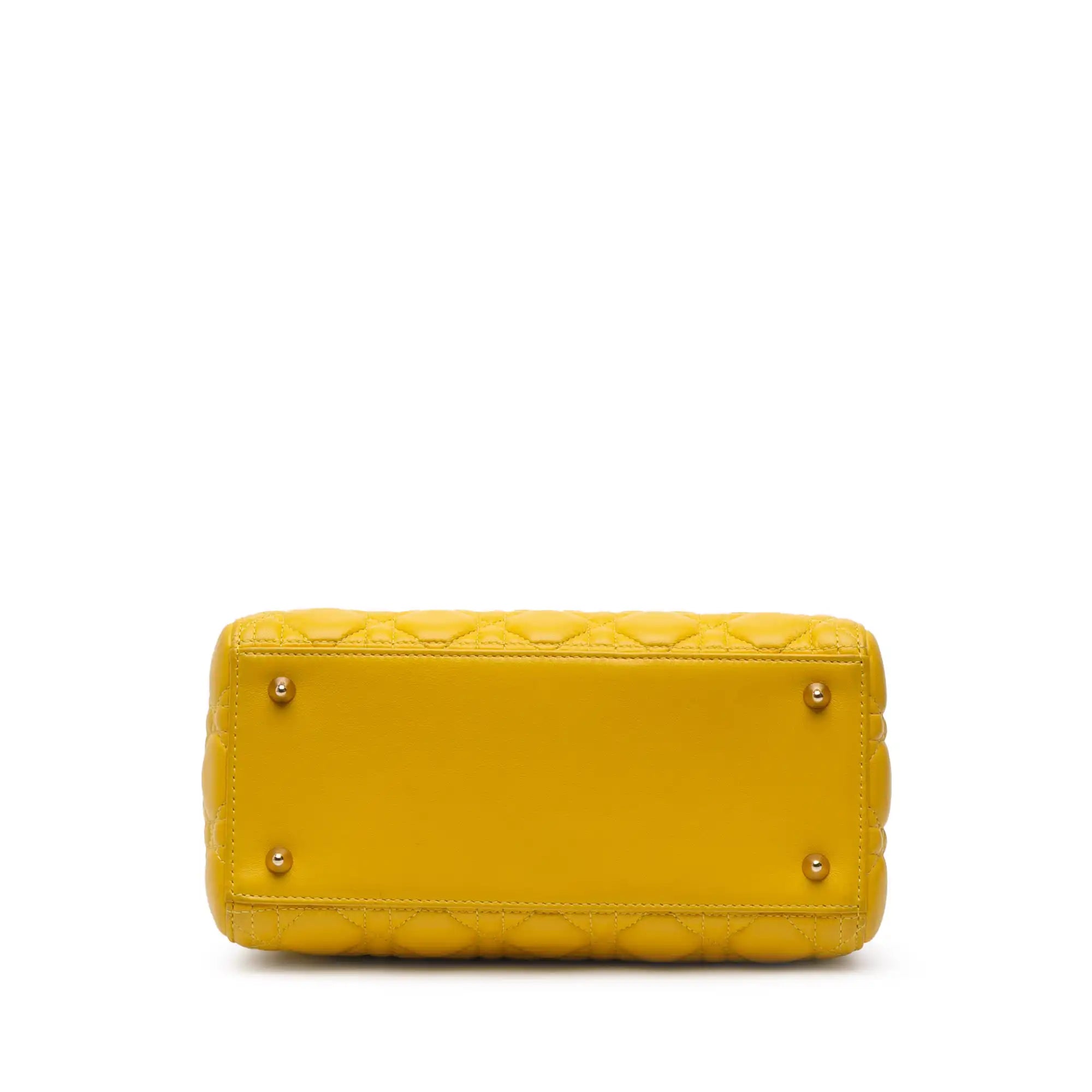 Dior Lady Dior Medium Yellow Cannage Quilted Leather Gold