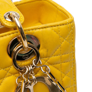 Dior Lady Dior Medium Yellow Cannage Quilted Leather Gold
