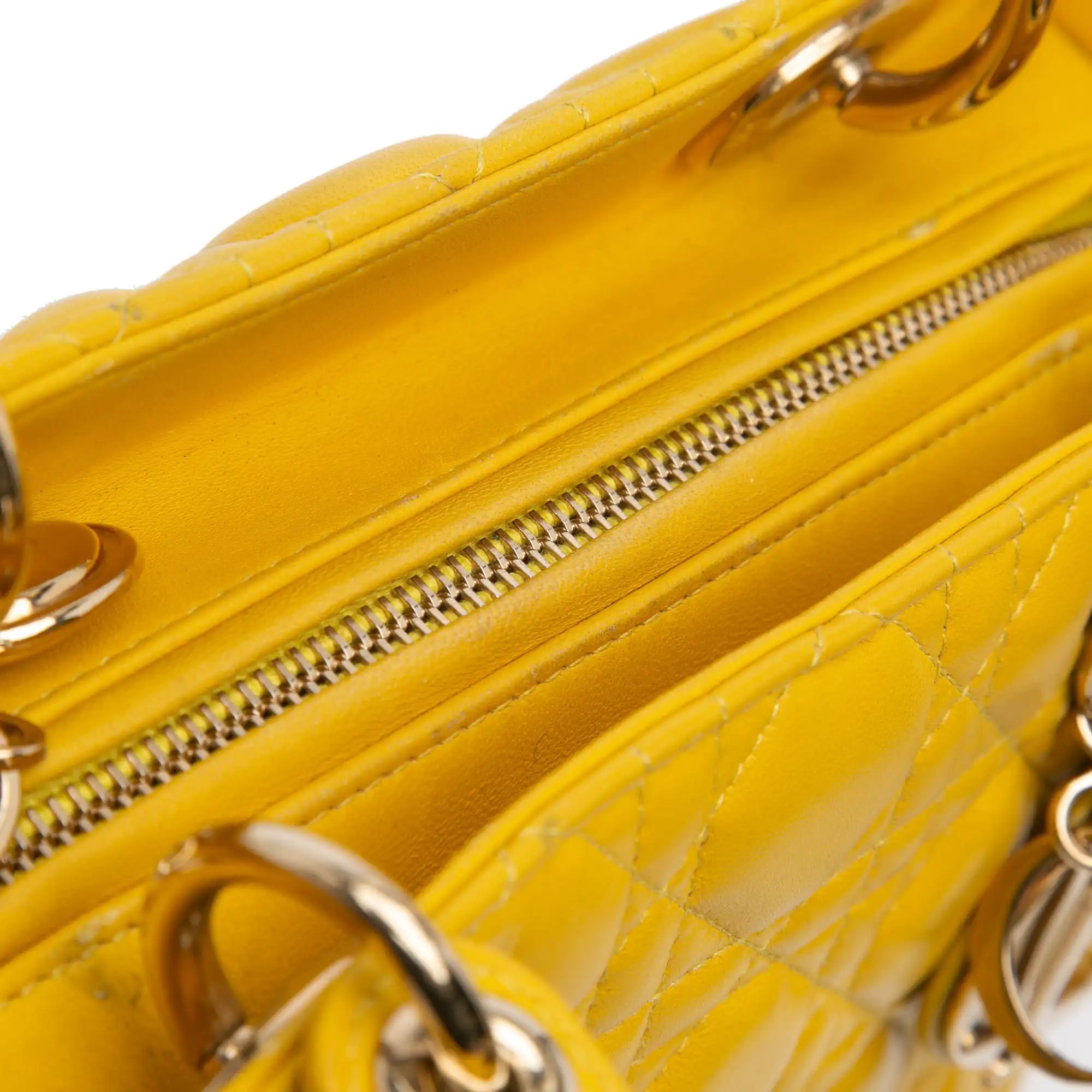 Dior Lady Dior Medium Yellow Cannage Quilted Leather Gold