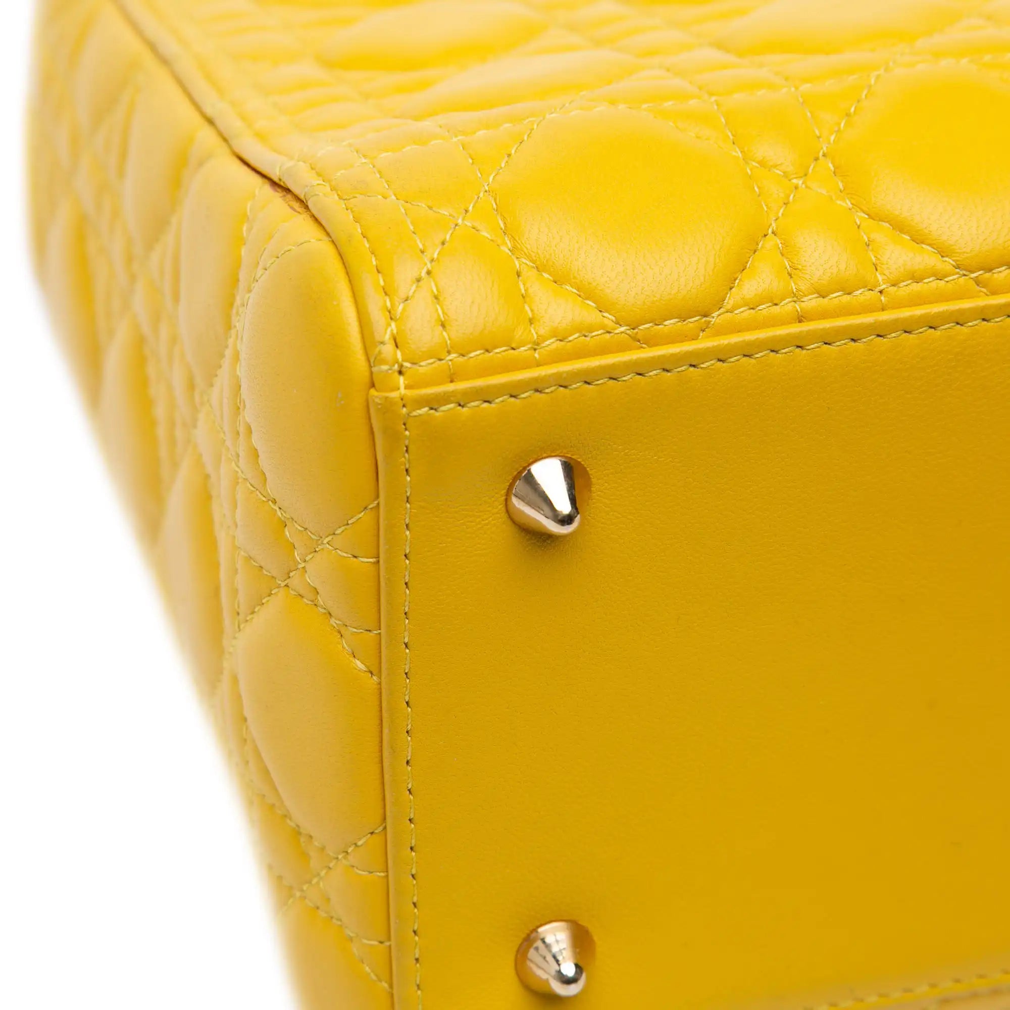 Dior Lady Dior Medium Yellow Cannage Quilted Leather Gold