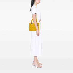Dior Lady Dior Medium Yellow Cannage Quilted Leather Gold