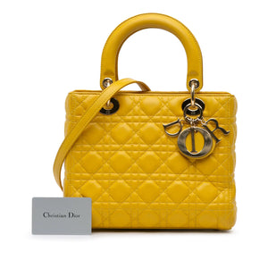 Dior Lady Dior Medium Yellow Cannage Quilted Leather Gold