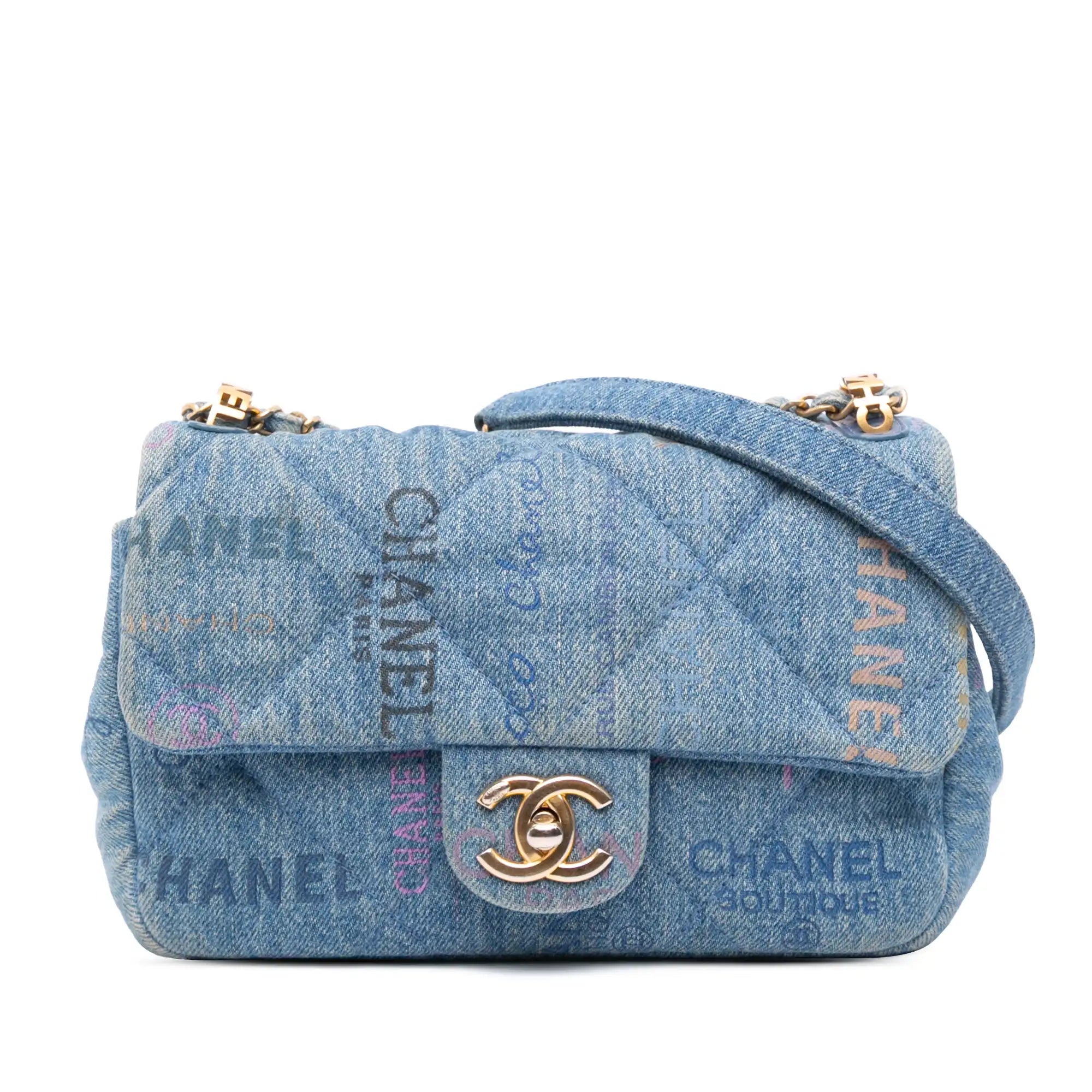 Chanel Mood Flap Mini Rectangular Blue Denim Gold