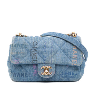 Chanel Mood Flap Mini Rectangular Blue Denim Gold