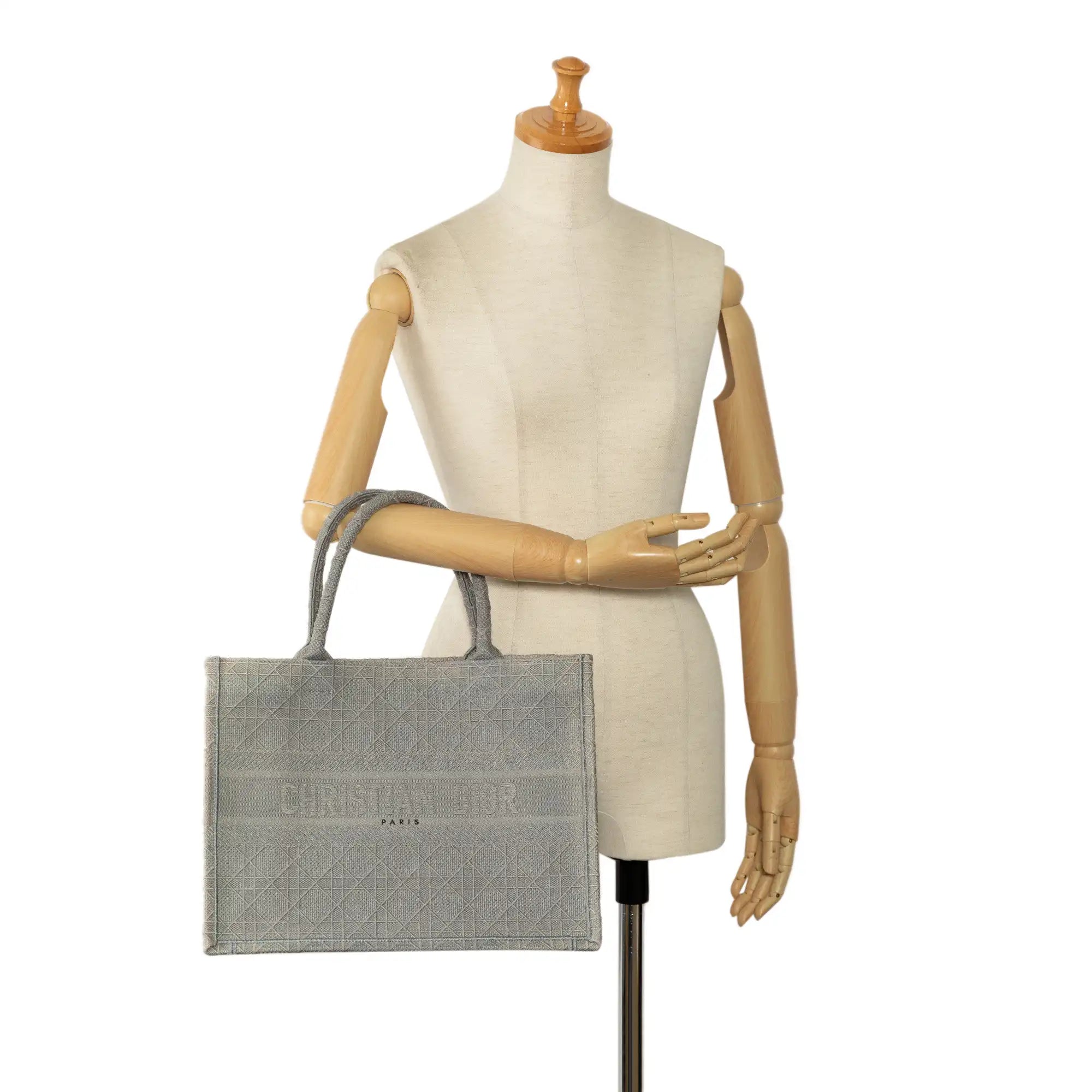 Dior Book Tote Medium Grey Embroided Cannage Canvas