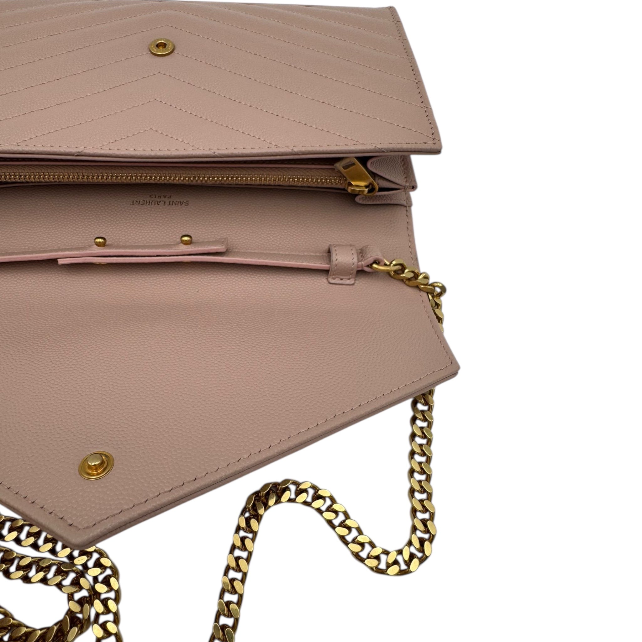 Yves Saint Laurent Cassandre Chain Wallet Light Pink