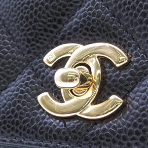 Chanel Kelly Top Handle Bag Black Caviar Gold