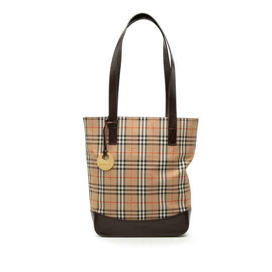 Burberry Haymarket Check Tote Beige Canvas Calfskin