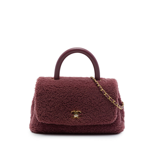 Chanel Coco Top Handle Small Red Shearling Fur