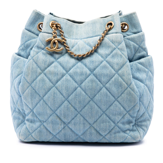 Chanel Urban Spirit Bucket Blue Quilted Denim