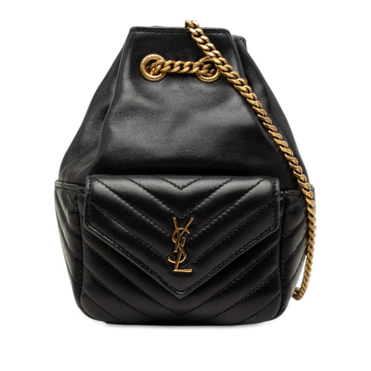 Saint Laurent Joe Bucket Bag Mini Black Chevron Lambskin Gold