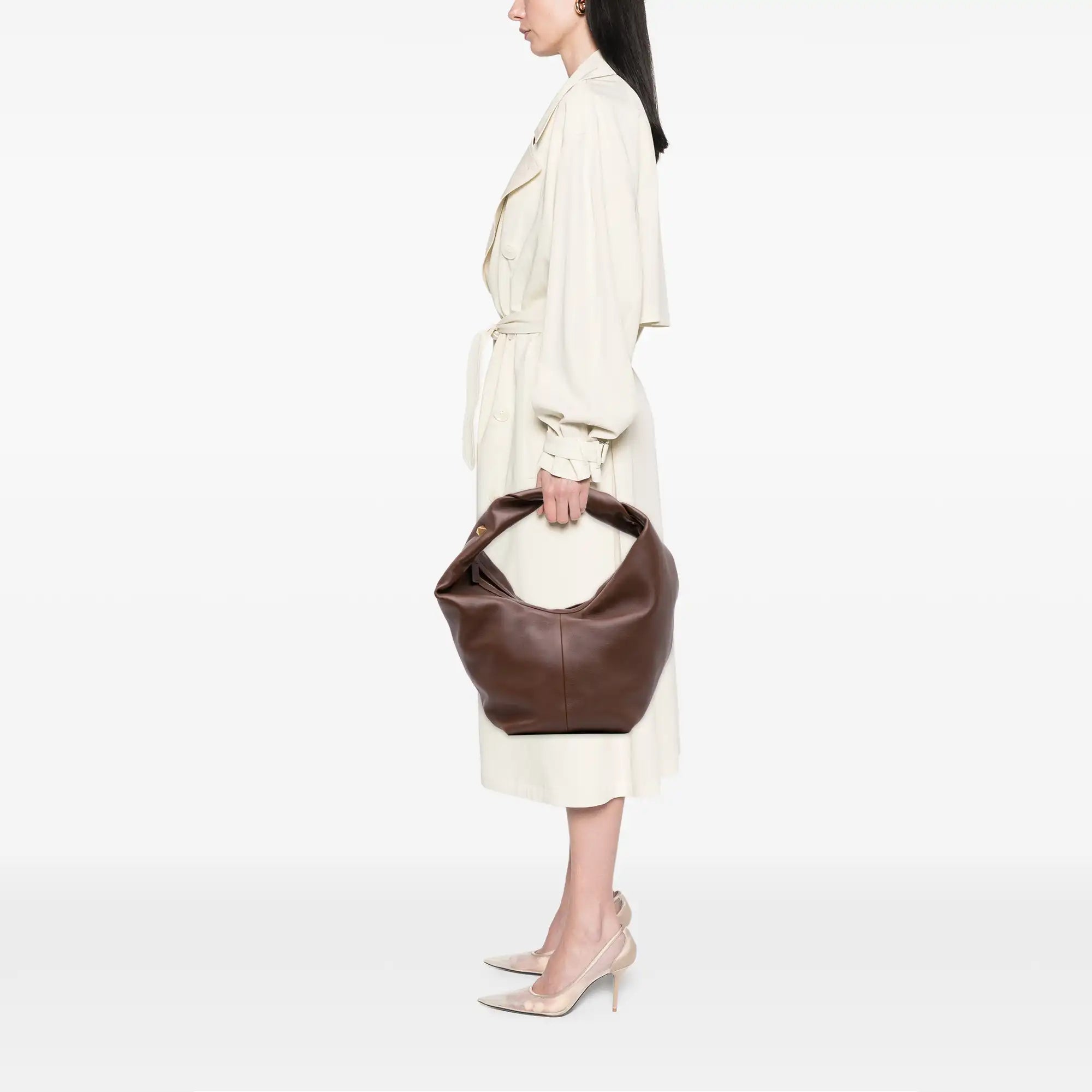 Valentino Roman Hobo Bag Brown Stud Leather