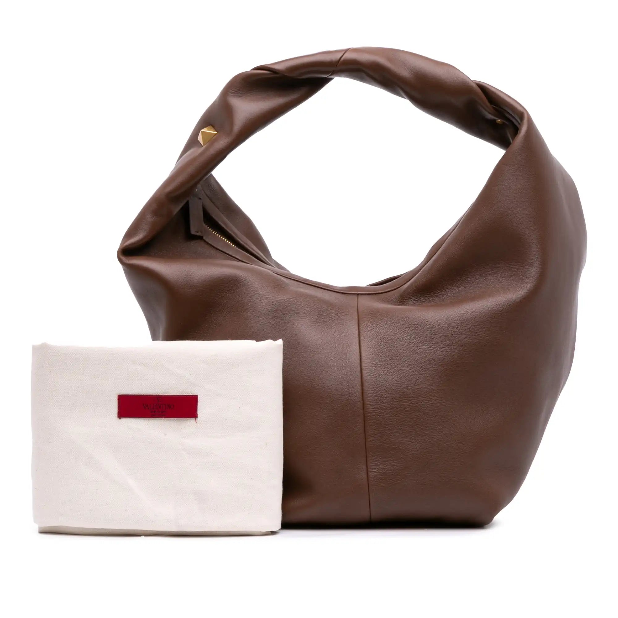 Valentino Roman Hobo Bag Brown Stud Leather
