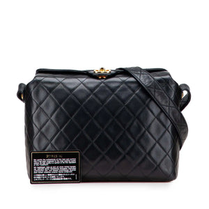 Chanel CC Crossbody Bag Black Chevron Lambskin