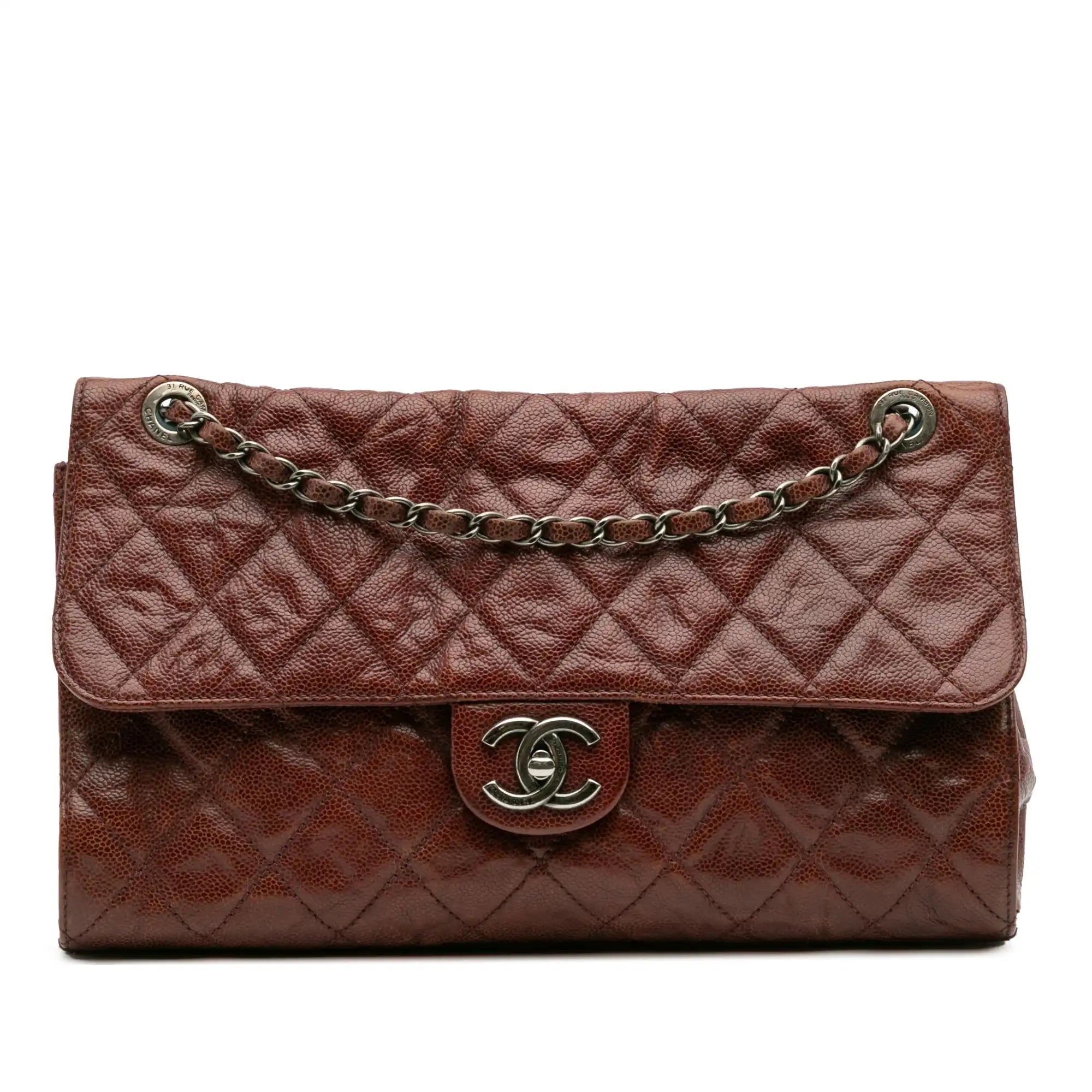 Chanel Crave Flap Jumbo Brown Glazed Caviar Ruthenium