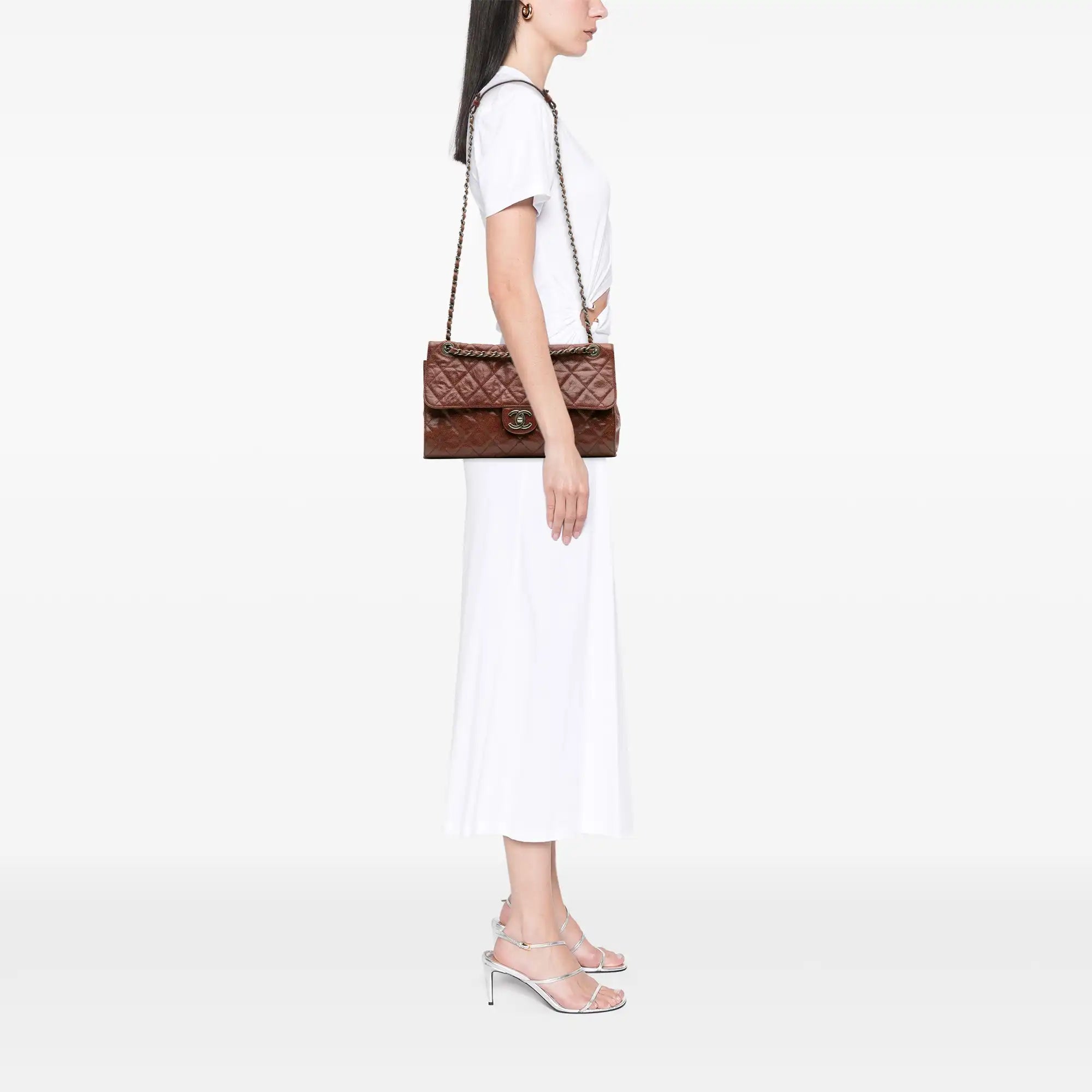 Chanel Crave Flap Jumbo Brown Glazed Caviar Ruthenium