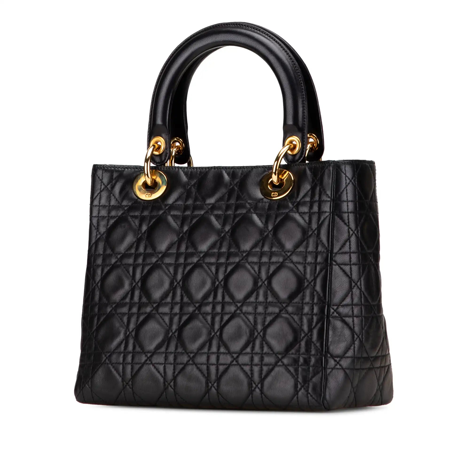 Dior Lady Dior Medium Black Lambskin Gold