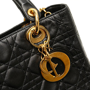 Dior Lady Dior Medium Black Lambskin Gold