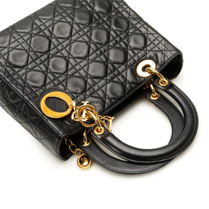 Dior Lady Dior Medium Black Lambskin Gold