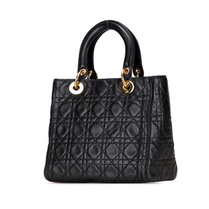 Dior Lady Dior Medium Black Lambskin Gold