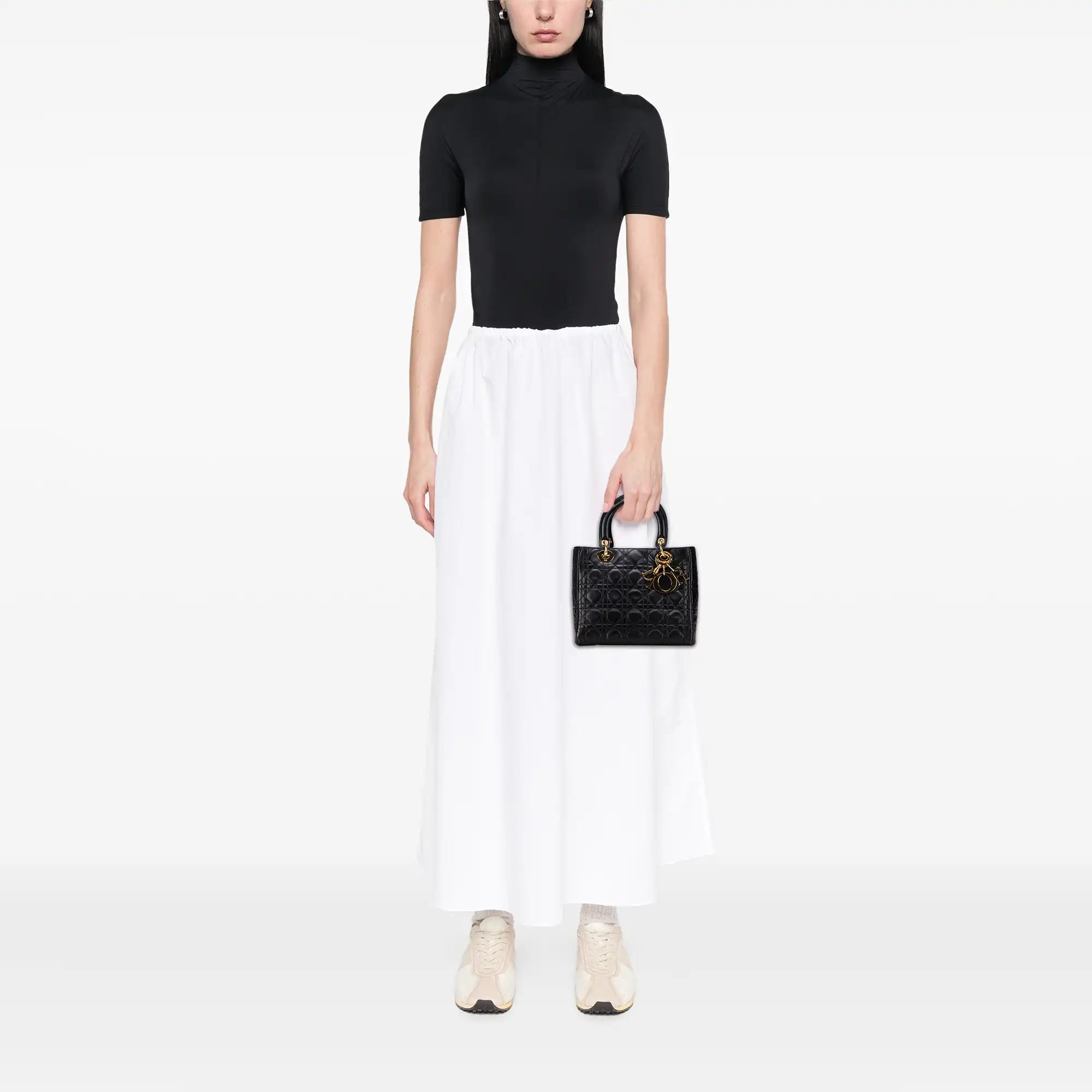 Dior Lady Dior Medium Black Lambskin Gold