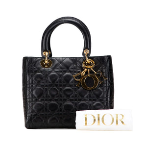 Dior Lady Dior Medium Black Lambskin Gold