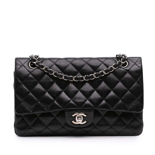 Chanel Classic Double Flap Medium Black Lambskin Silver