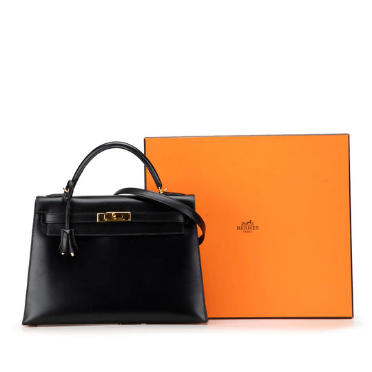 Hermès Kelly Sellier 32 Noir Boxcalf Gold