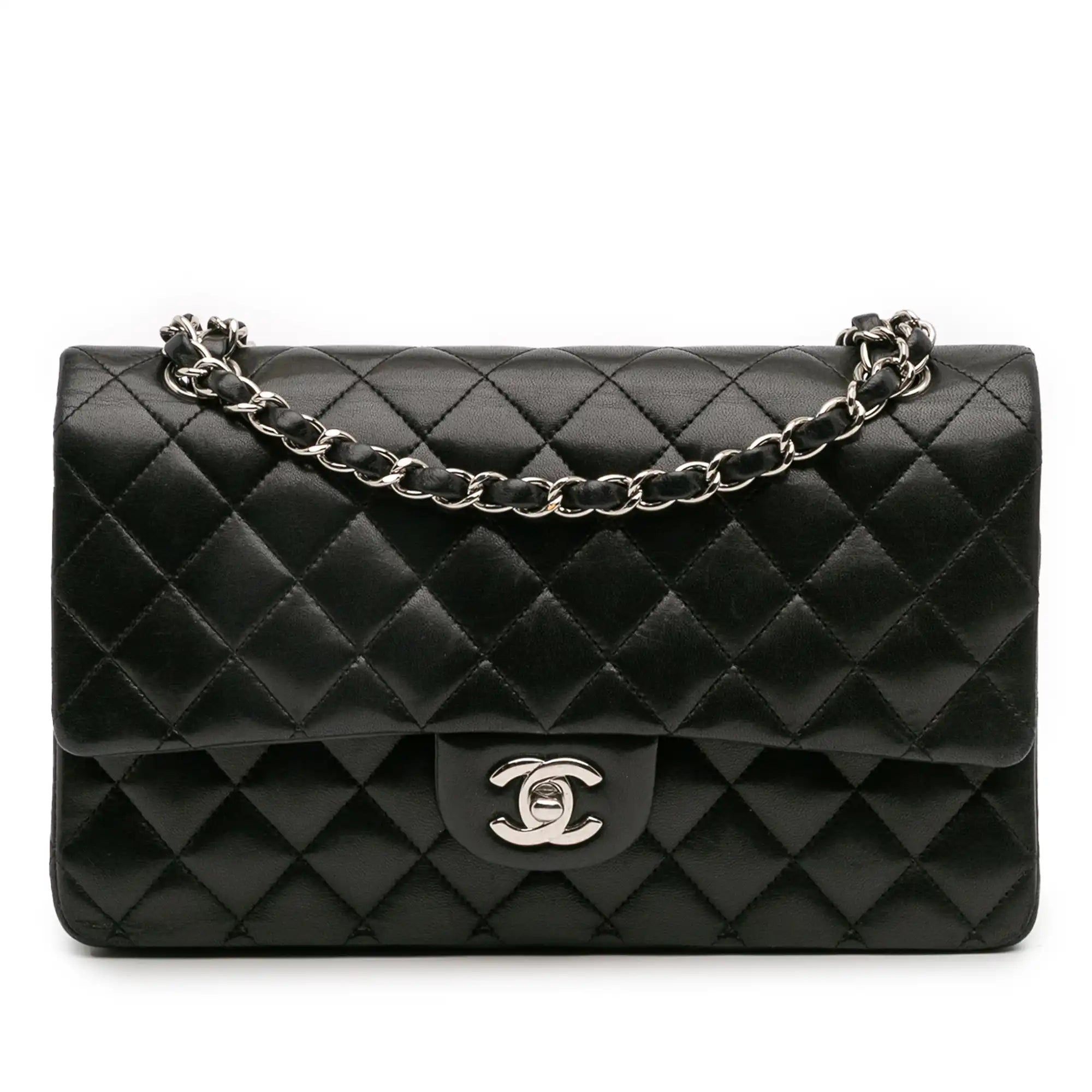 Chanel Classic Double Flap Medium Black Lambskin Silver