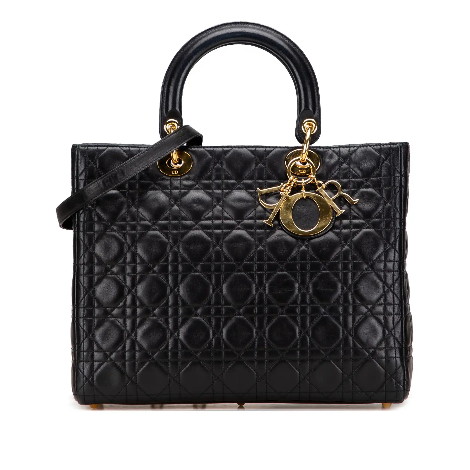 Dior Lady Dior Large Black Cannage Lambskin Gold