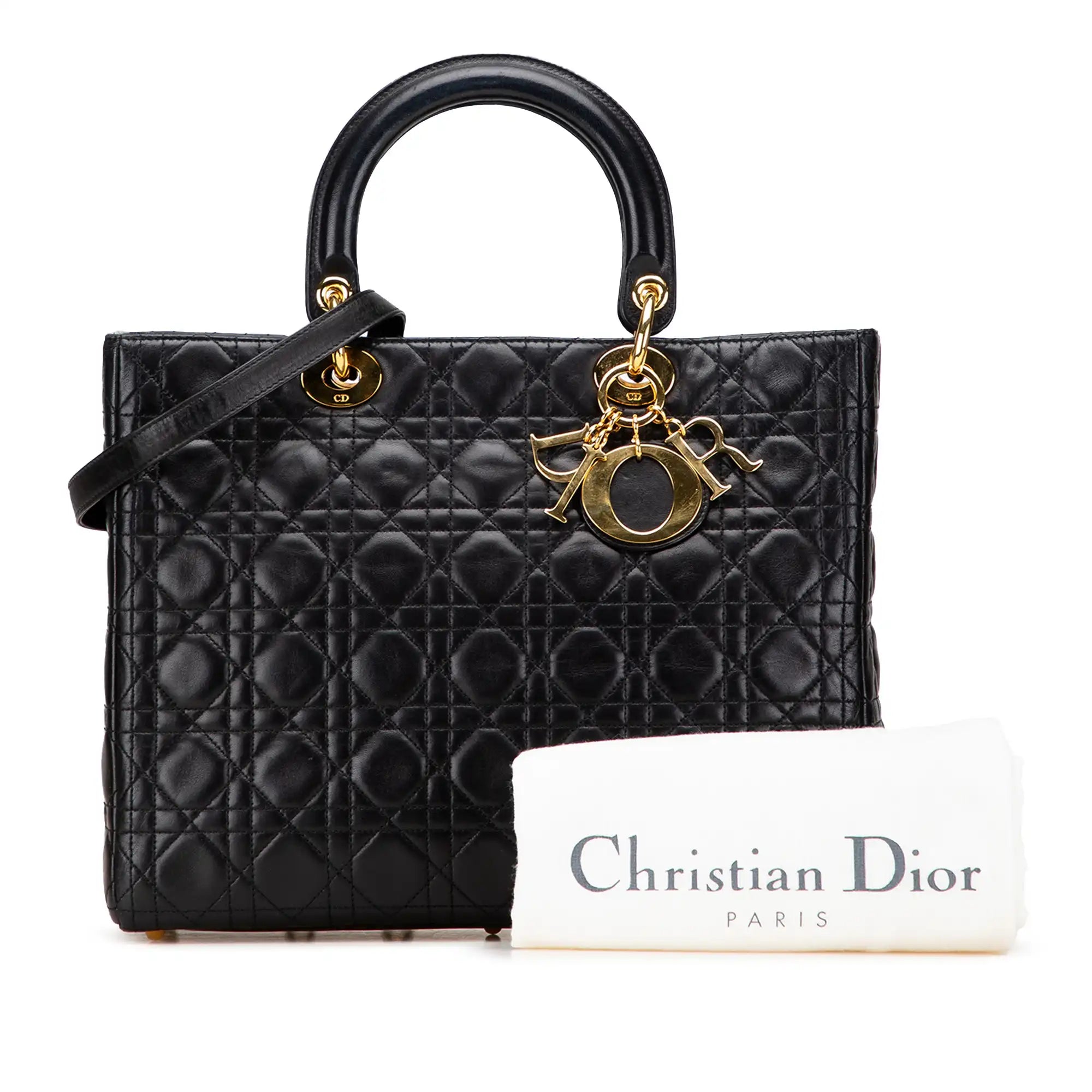 Dior Lady Dior Large Black Cannage Lambskin Gold