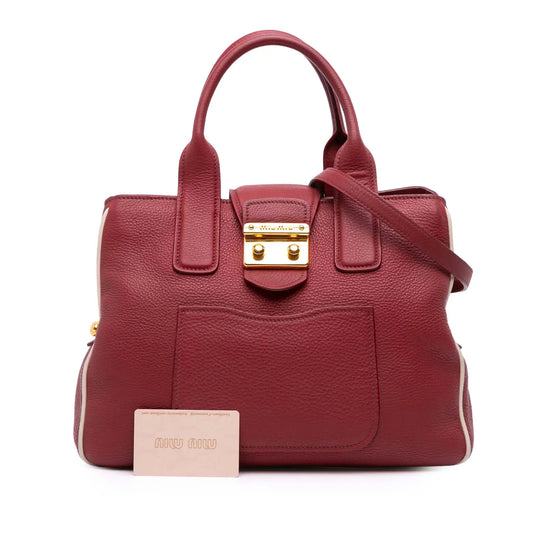 Miu Miu Madras Handbag Red Leather