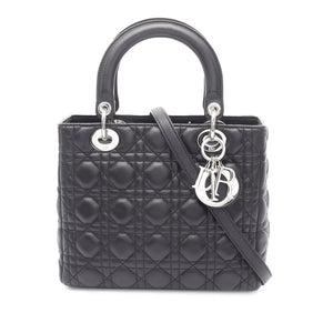 Dior Lady Dior Medium Black Cannage Lambskin Silver