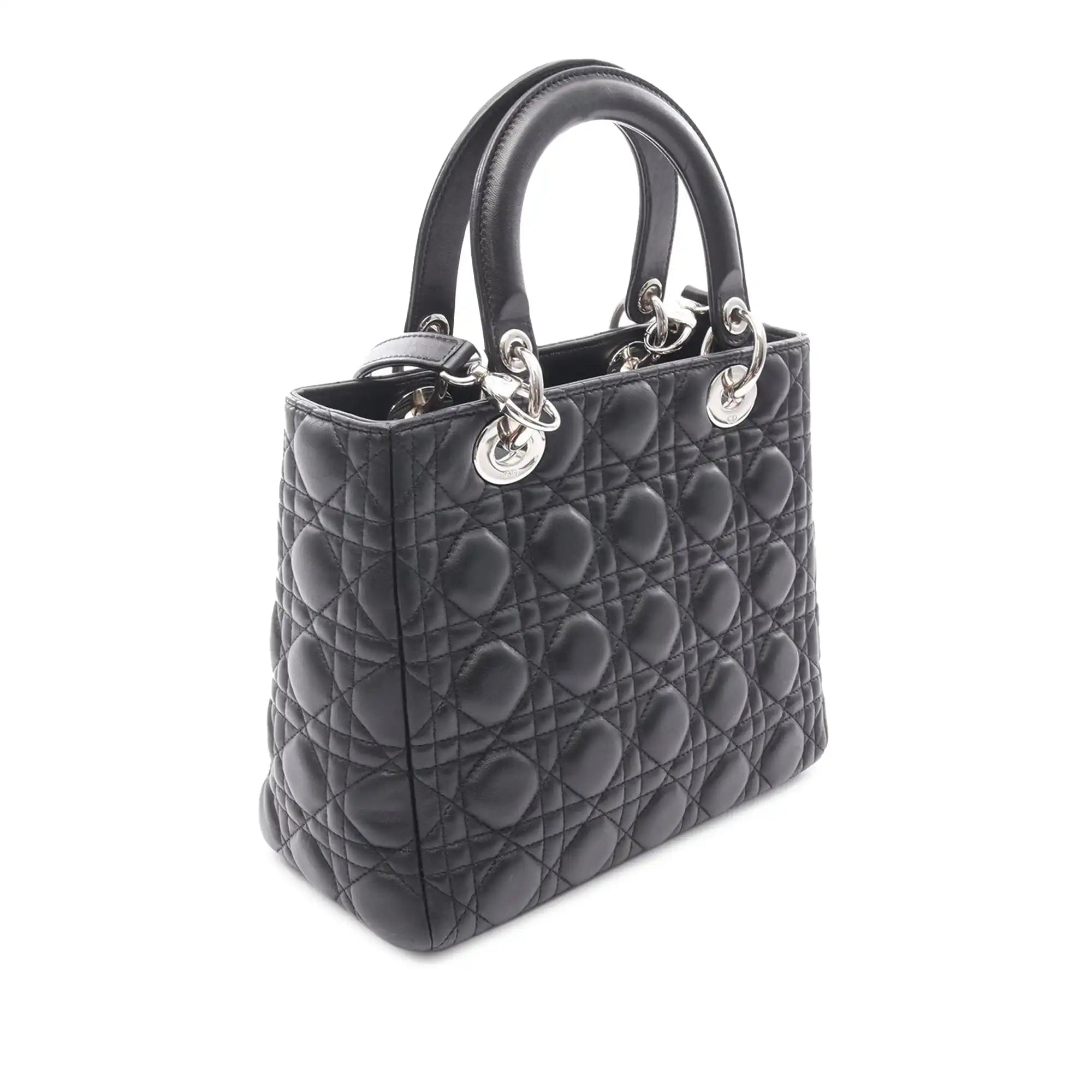 Dior Lady Dior Medium Black Cannage Lambskin Silver