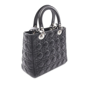Dior Lady Dior Medium Black Cannage Lambskin Silver