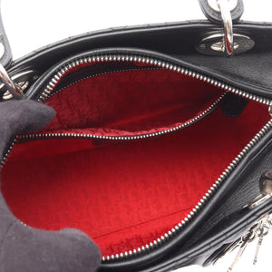 Dior Lady Dior Medium Black Cannage Lambskin Silver