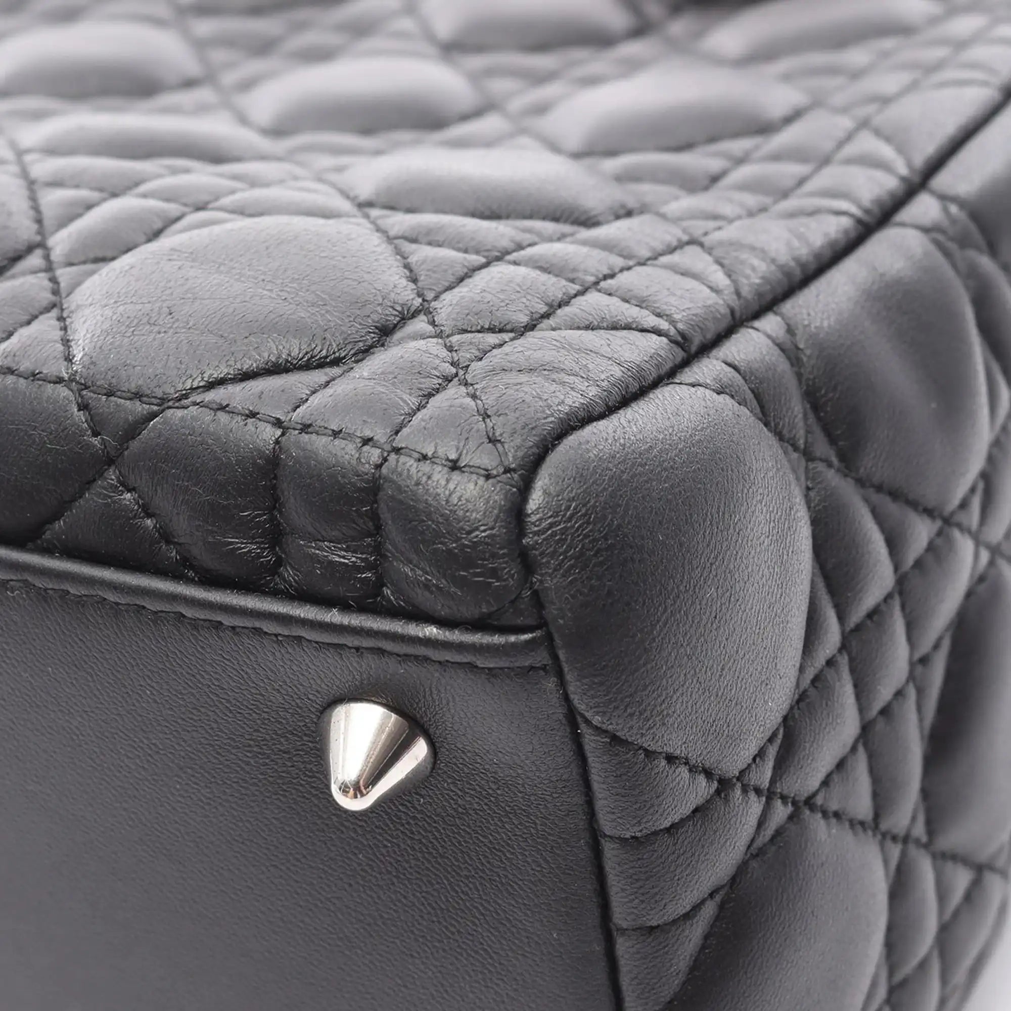 Dior Lady Dior Medium Black Cannage Lambskin Silver