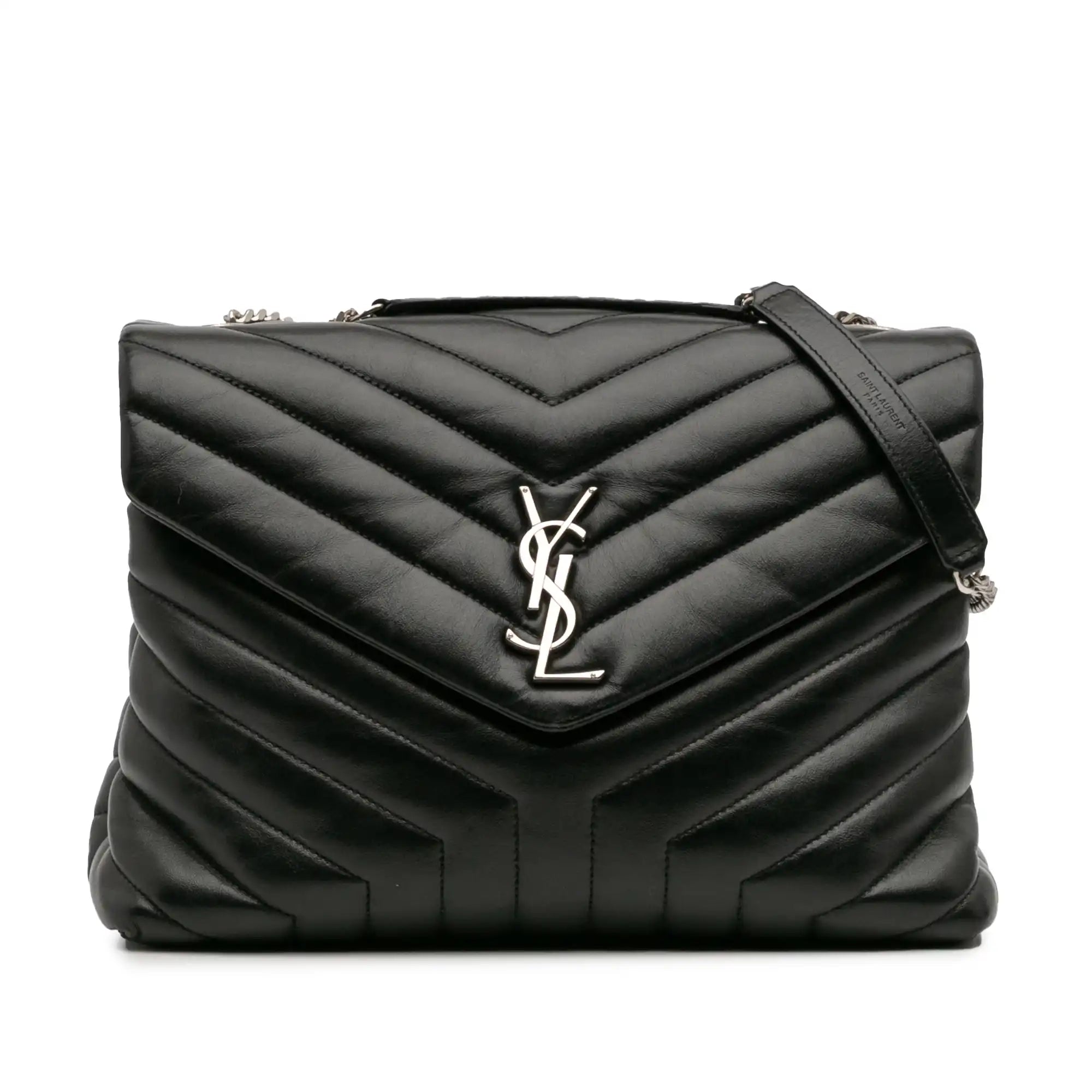 Yves Saint Laurent Loulou Medium Black Quilted Leather Silver