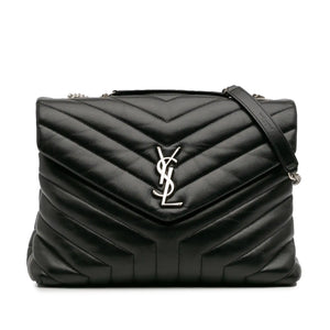 Yves Saint Laurent Loulou Medium Black Quilted Leather Silver