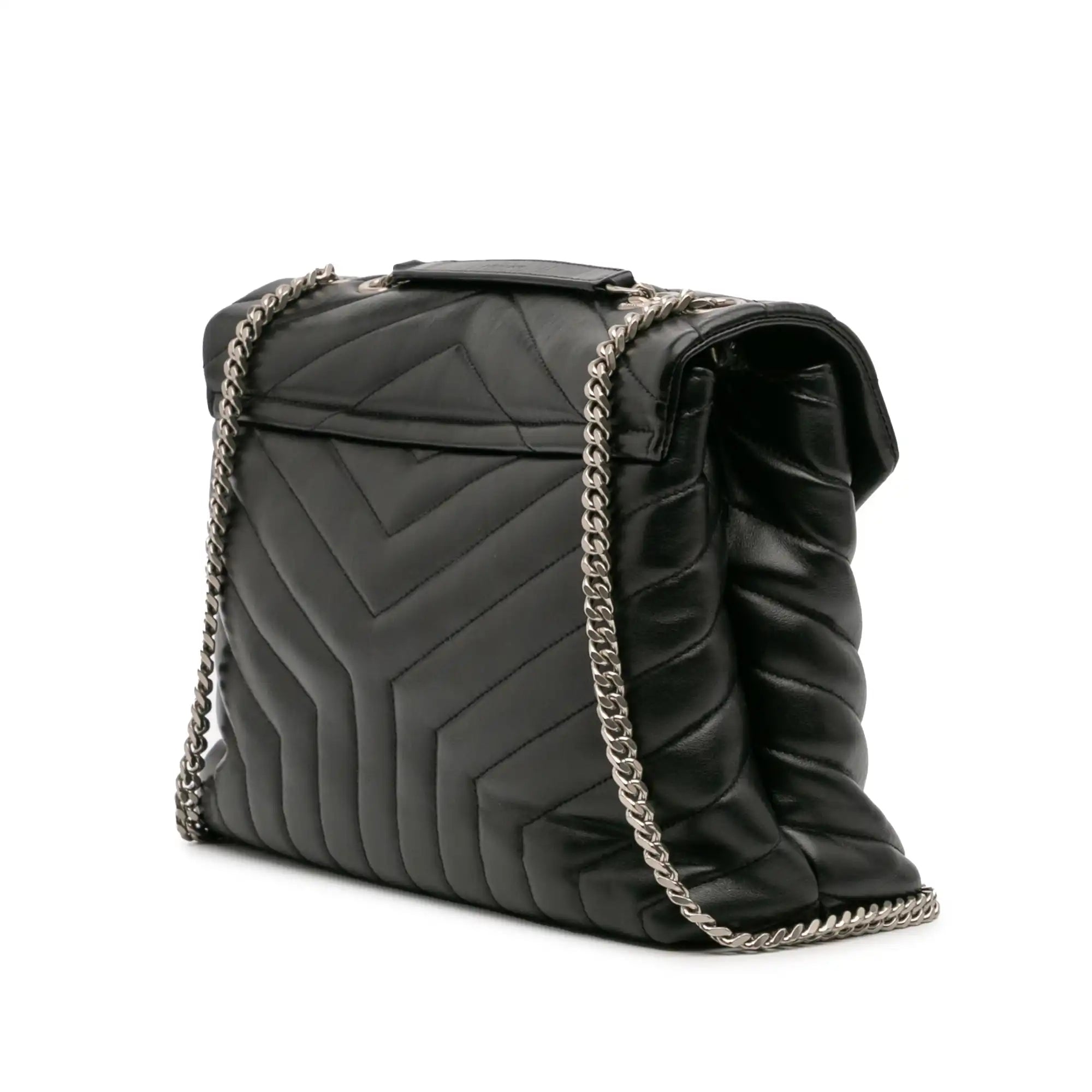 Yves Saint Laurent Loulou Medium Black Quilted Leather Silver