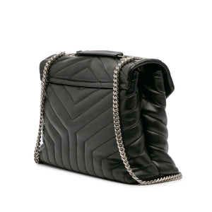 Yves Saint Laurent Loulou Medium Black Quilted Leather Silver