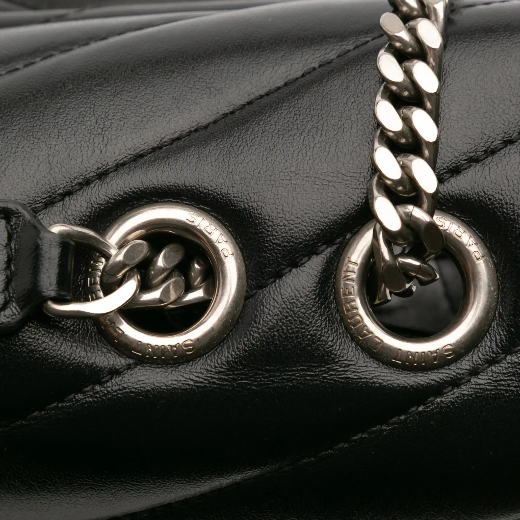 Yves Saint Laurent Loulou Medium Black Quilted Leather Silver