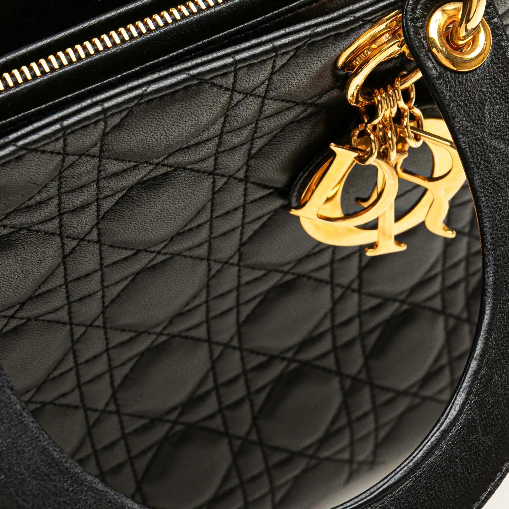 Dior Lady Dior Large Black Cannage Lambskin Gold