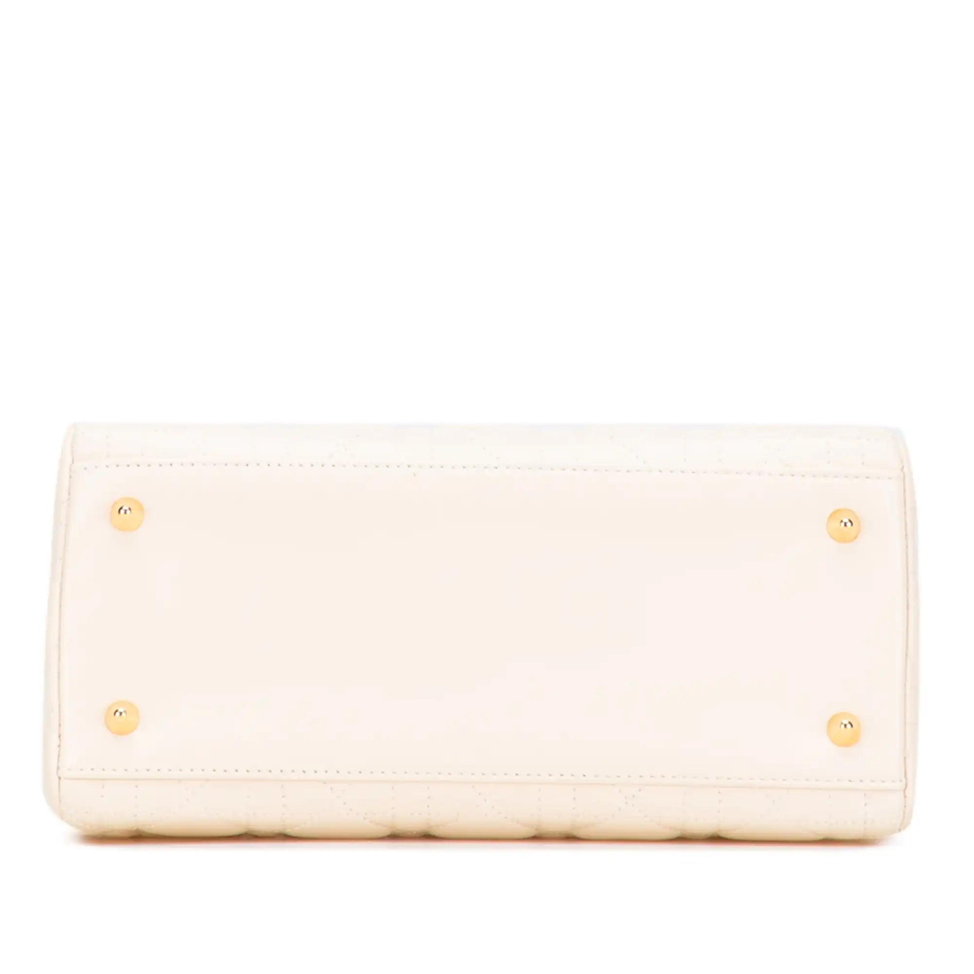 Dior Lady Dior Medium White Cannage Lambskin Gold