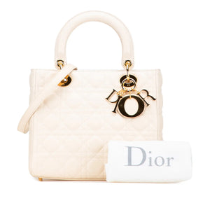 Dior Lady Dior Medium White Cannage Lambskin Gold