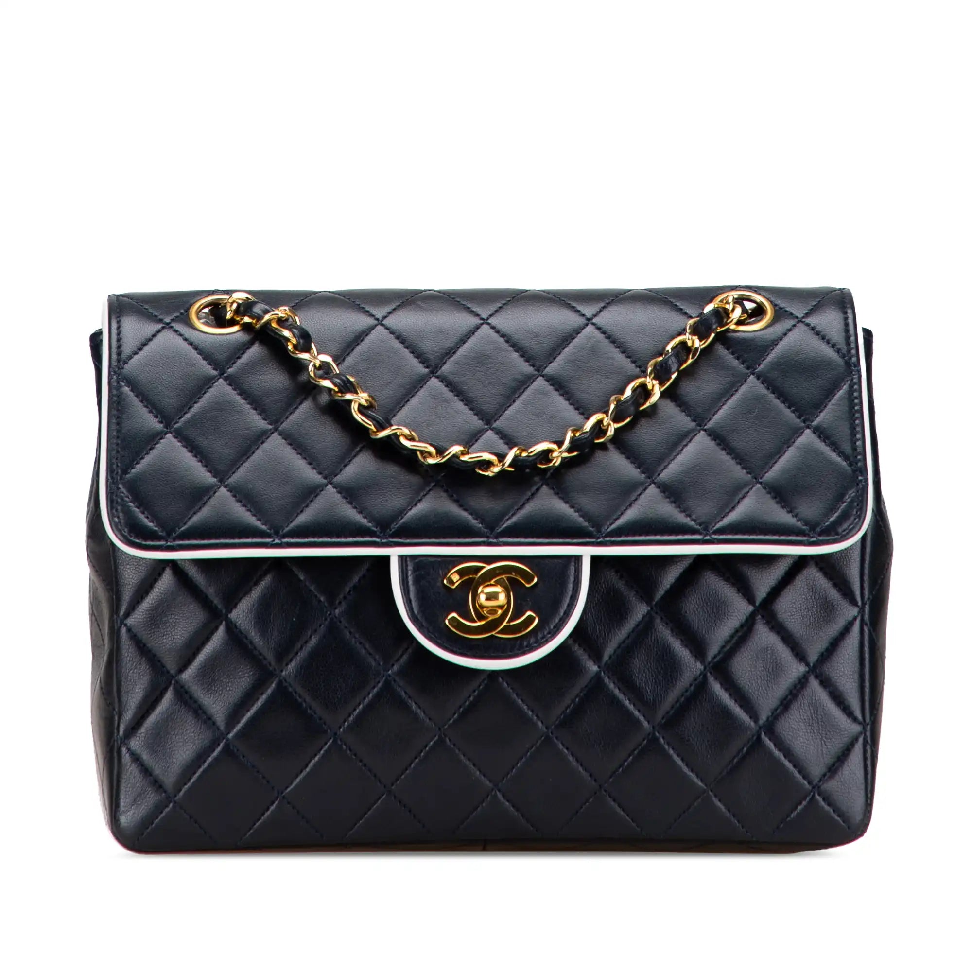 Chanel Classic Piping Single Flap Bicolor Lambskin Gold